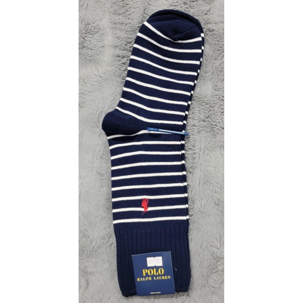 Polo Ralph Lauren Socks Mens 10-13 Navy White Stripe Pony Crew Mid Calf Cotton